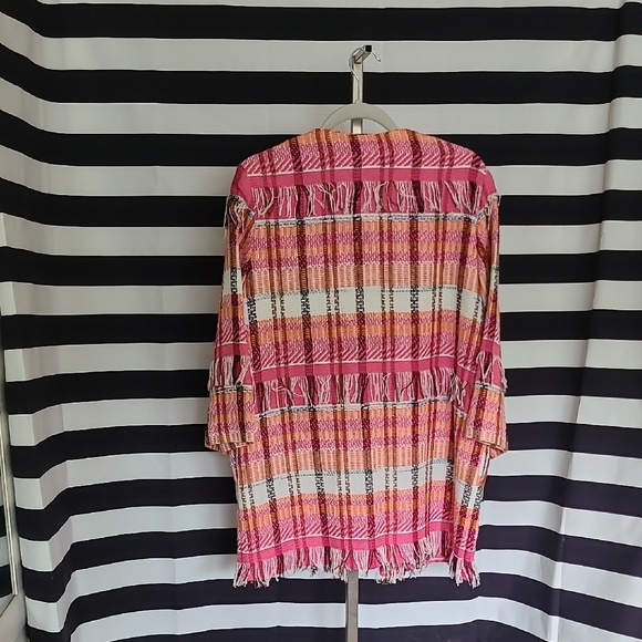 Pink Plaid Fringe Cardigan - Picture 4 of 4